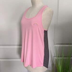 PJ Salvage Tank Lounge Embroider Rainbow Racer Back Pink Grey Black Stripe M NWT